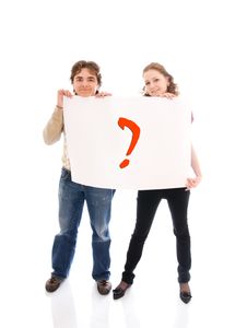 The Happy Couple With A Poster Isolated On A White Royalty Free Stock Photo The Happy Couple With A Poster Isolated On A White Royalty Free Stock Photo