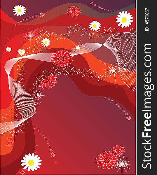 White and red flowers on orange background