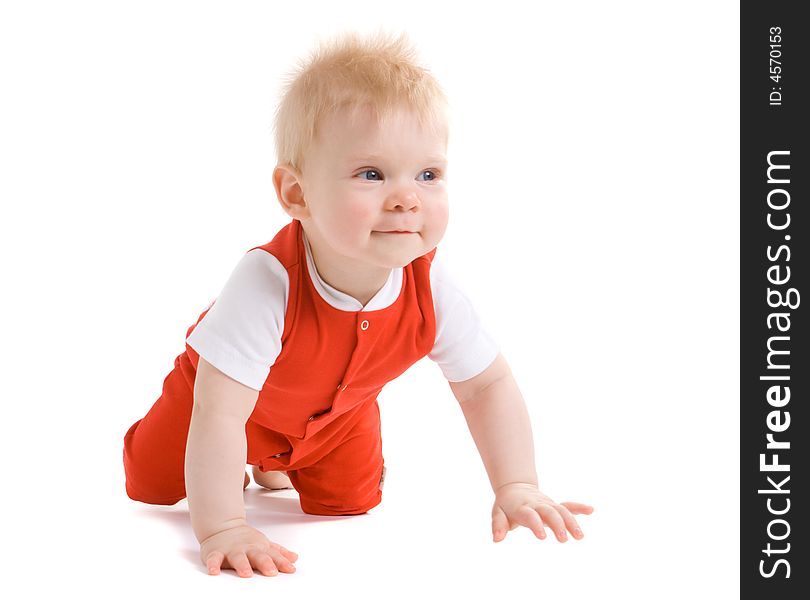 Little boy at the age of 7 months isolate on white