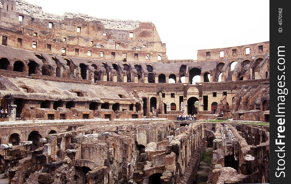 Subterranean corridors in Rome 's Colosseum, Italy. Subterranean corridors in Rome 's Colosseum, Italy
