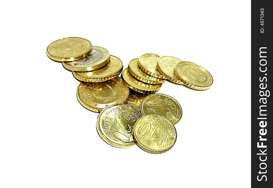 Various Euro coins from Malta isolated on a white background.