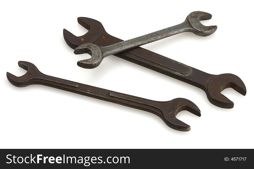 Three old vintage open end standard wrenches. Three old vintage open end standard wrenches