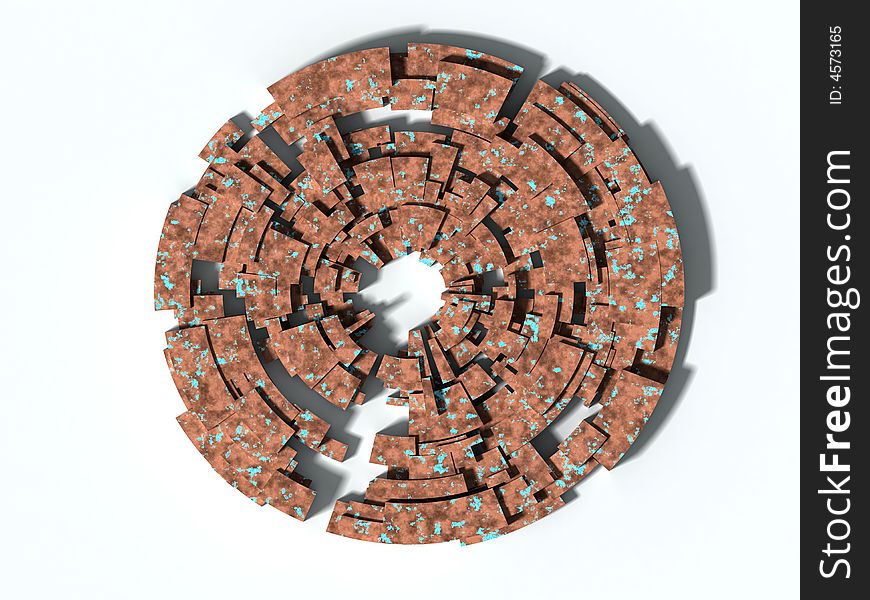3D rendering of architectural abstract, copper blocks maze. 3D rendering of architectural abstract, copper blocks maze