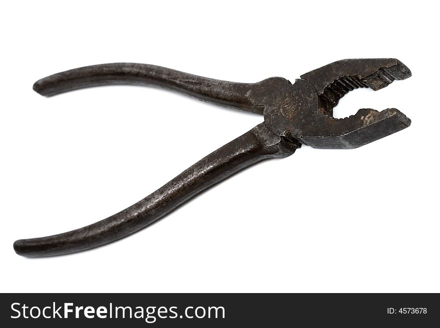 Steel and old pliers on a white background