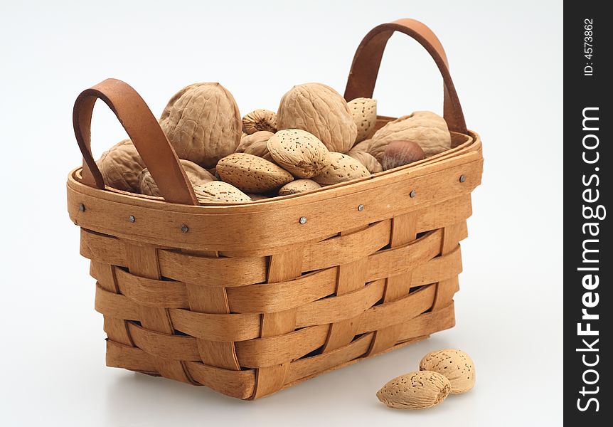 Fresh ripe mix nuts in basket isolated. Fresh ripe mix nuts in basket isolated