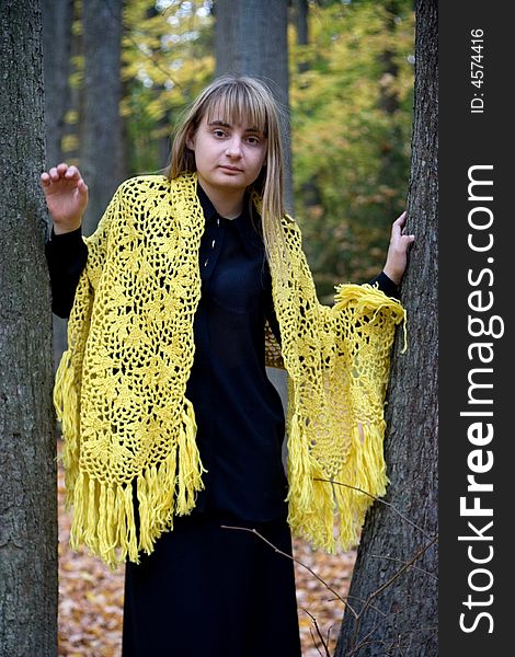 Portrait of the beautiful girl in autumn forest. Portrait of the beautiful girl in autumn forest.