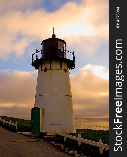 Point Montara Lighthouse at sunset in California