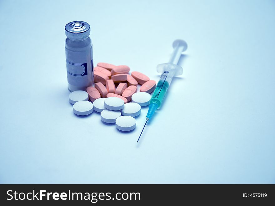 Syringe, tablets, medicines