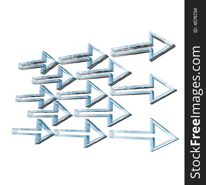 Bunch of 3D arrows on white background