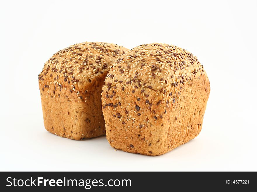 Dietary bread with cereals on a white background