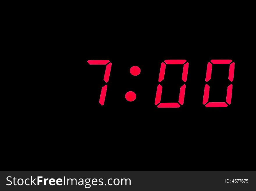 Digital clock alarm showing certain time close up. Digital clock alarm showing certain time close up