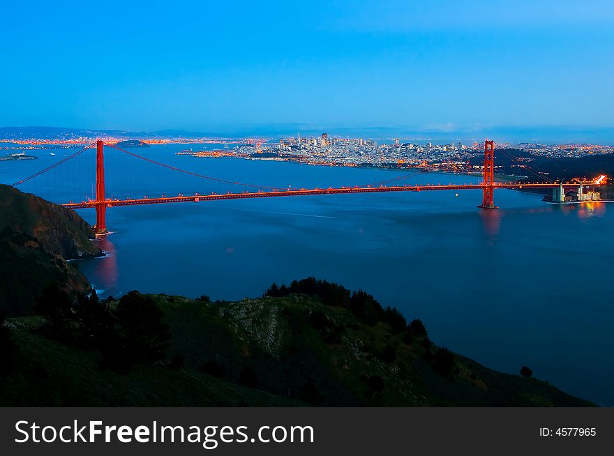 San Francisco and Golden Gate Bridge at night. San Francisco and Golden Gate Bridge at night