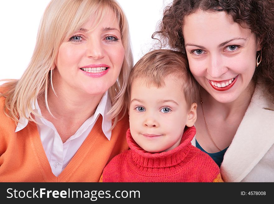 Mother, grandmother, daughter on white