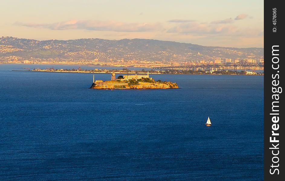 Alcatraz island at sunset in San Francisco California