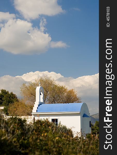 Small christian orthodox church with blue roof. Small christian orthodox church with blue roof