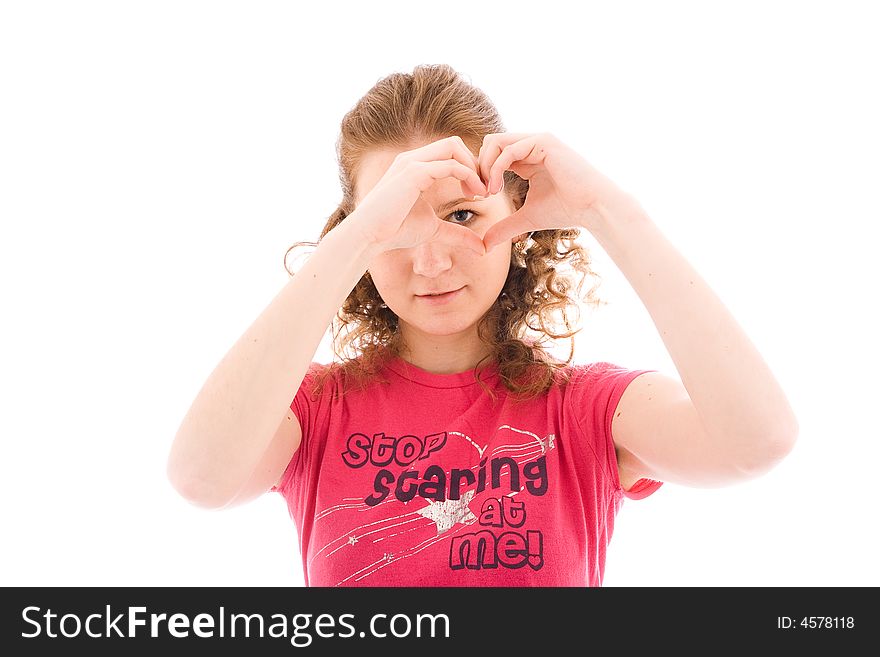 The beautiful girl with a heart isolated on a white background