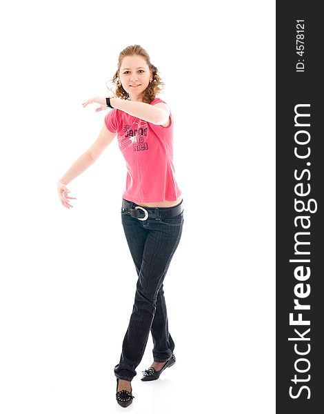 The young dancing girl isolated on a white background