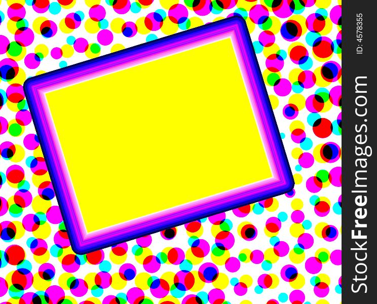 Unique bright abstract design of halftone design of pattern of lots of colorful dots and circles with matching framed yellow copyspace ready for your text. Unique bright abstract design of halftone design of pattern of lots of colorful dots and circles with matching framed yellow copyspace ready for your text.