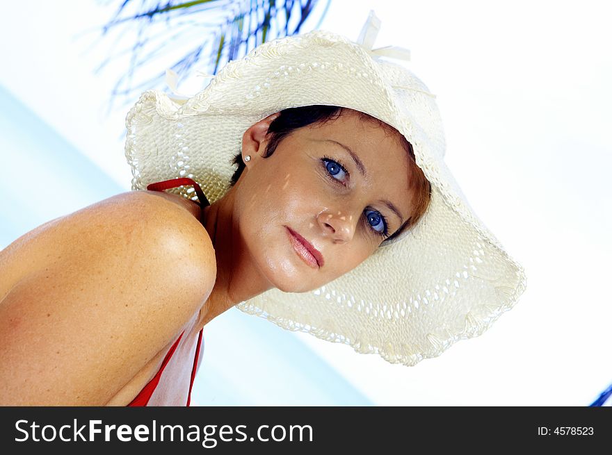 Woman In White Hat