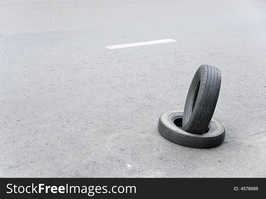 Two tires on a road