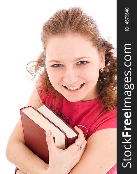 The young student with a books isolated on a white