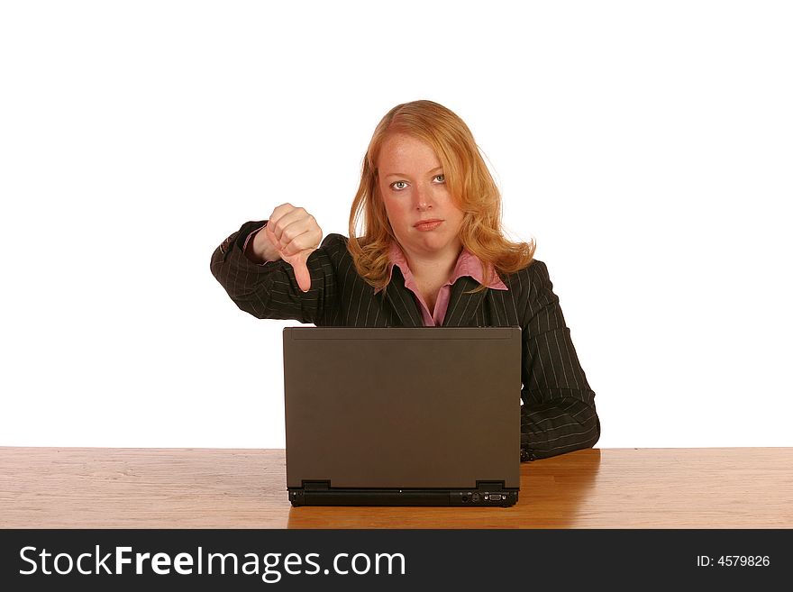 Isolated business woman not happy with work