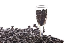 Spilled Coffee Beans And Shot Glass Stock Image Spilled Coffee Beans And Shot Glass Stock Image