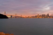 San Francisco And Bay Bridge At Night Stock Photography