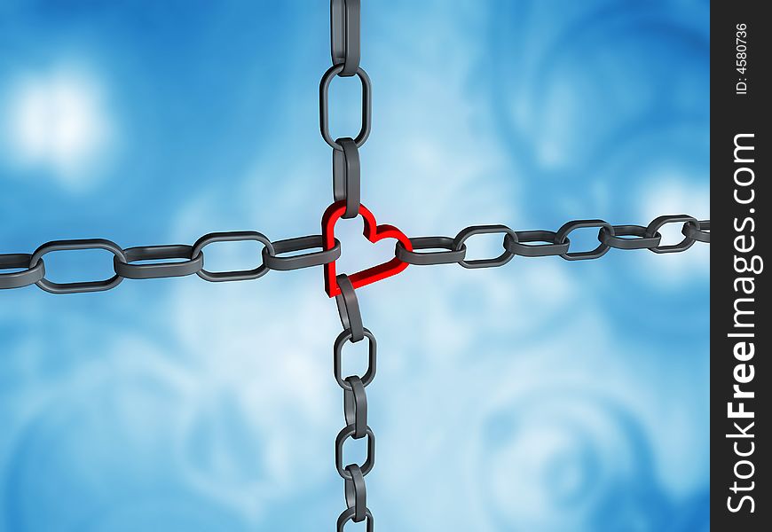 Prisoned - chained red heart with blue background. Prisoned - chained red heart with blue background