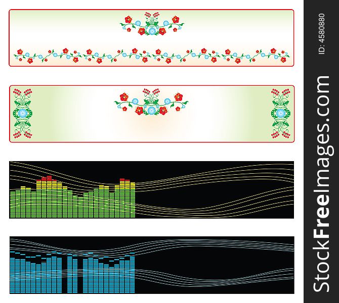 Vector web banner variations in floral pattern designs and digtal spectrum designs. Vector web banner variations in floral pattern designs and digtal spectrum designs