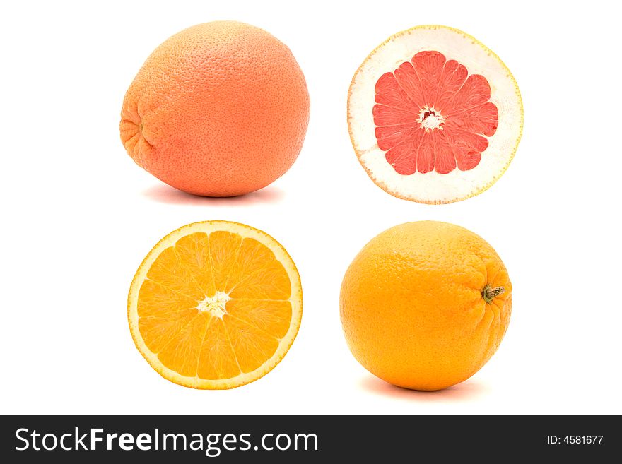 Orange and Grapefruit isolated on White Background. Orange and Grapefruit isolated on White Background