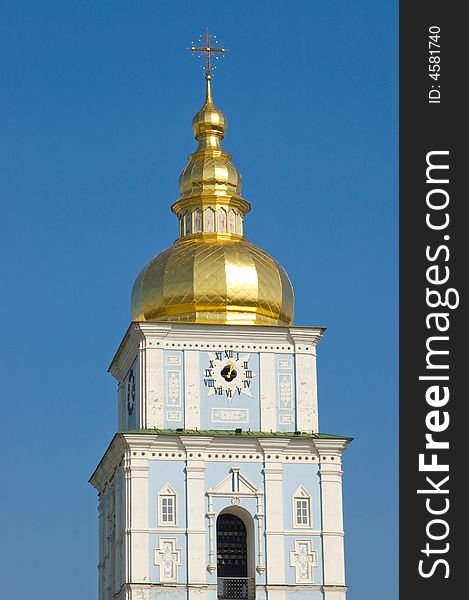 Cupola orthodox church on the blue sky