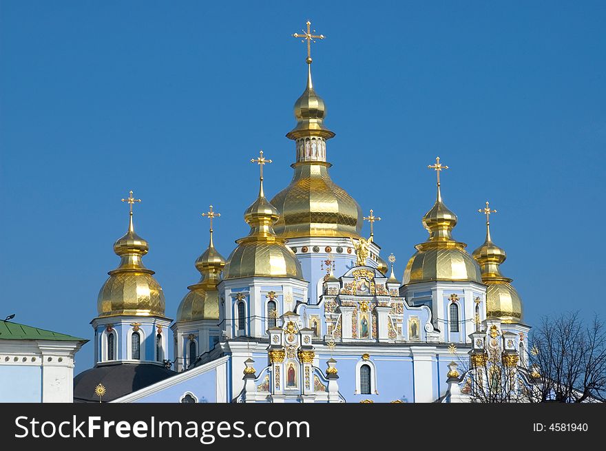 Cupola orthodox church on the blue sky