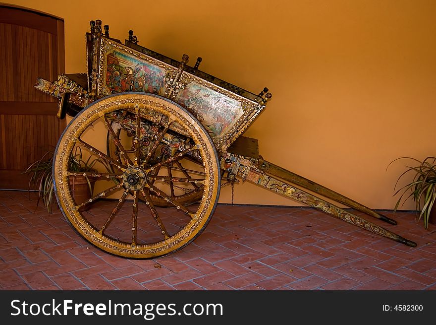 Very old colorful horse carriage. Very old colorful horse carriage