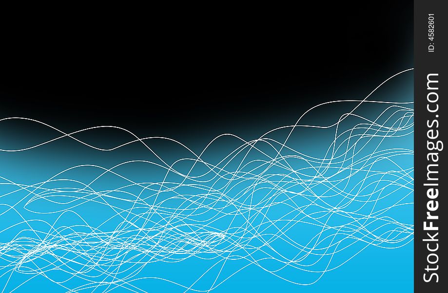 Illustrated abstract blue lines in black background. Illustrated abstract blue lines in black background