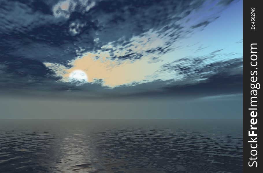 Blu sky and sea at sunset - digital artwork