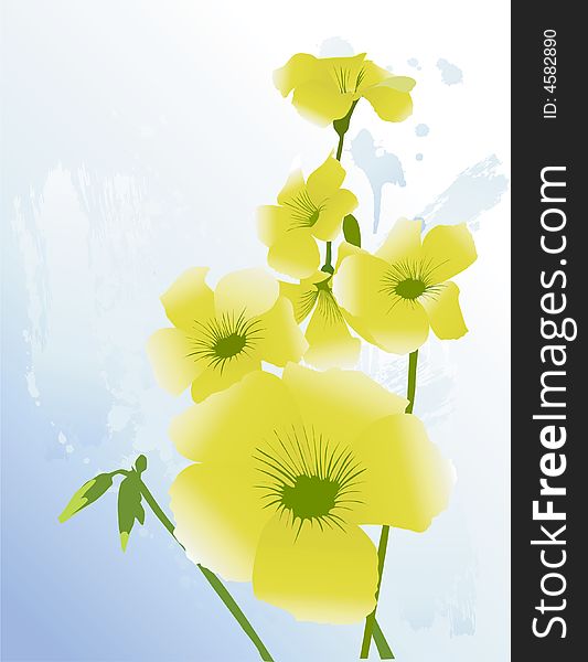 Yellow Flowers on blue paint background