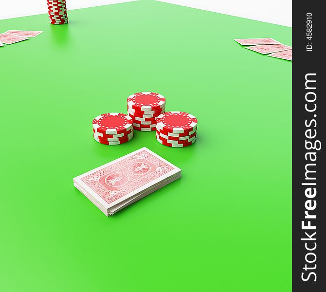 Isolated poker playing cards on green table. Isolated poker playing cards on green table