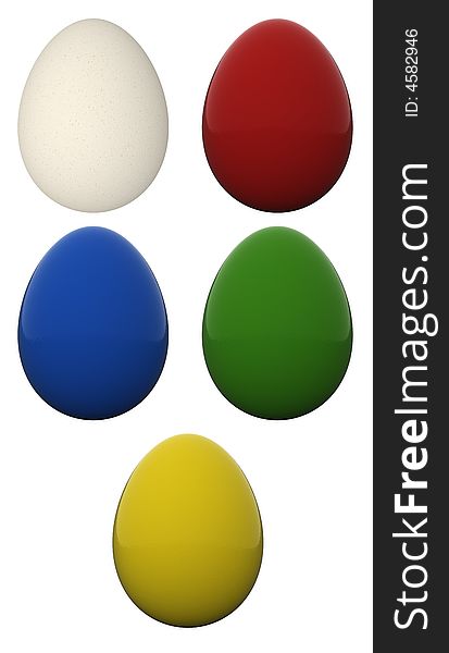 3d rendered realistic easter eggs, natural, red, blue, green and yellow