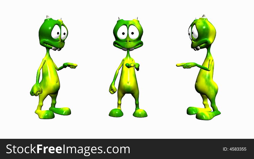 Digital render of cartoon alien
