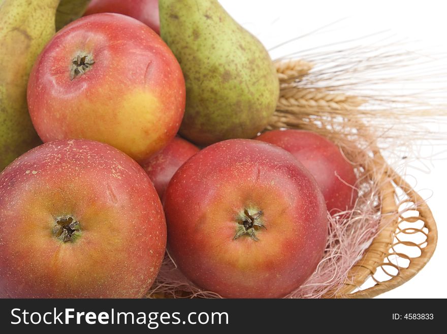 Still life. Apples and pears in the basket. Camera pentax k10d kit. Two light source.