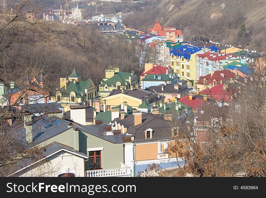 Varicoloured roofs of houses in Kyiv. Varicoloured roofs of houses in Kyiv