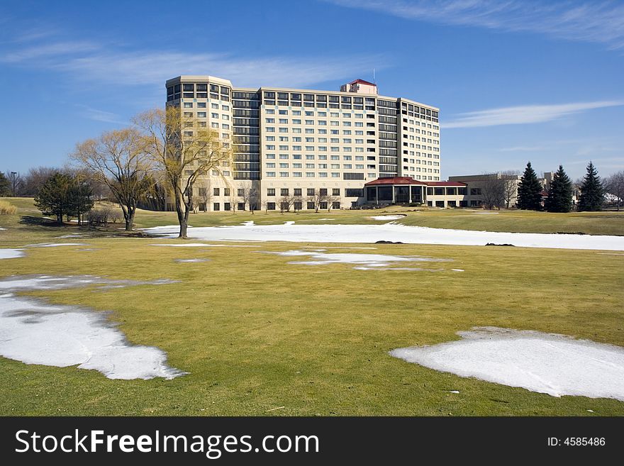 Snowy golf course in the resort.