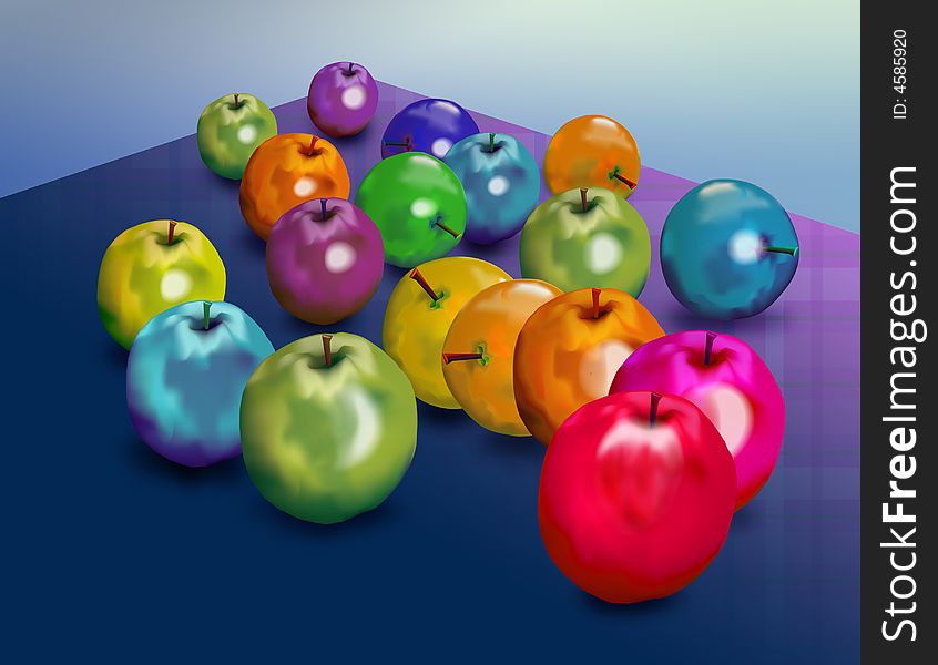 Rainbow Apples arranged scattered on a table. Rainbow Apples arranged scattered on a table