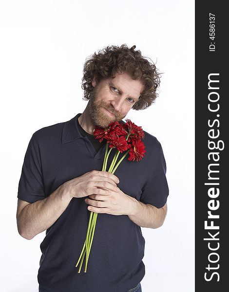 Man holding flowers