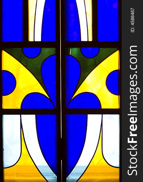 Closeup color stained glass window background