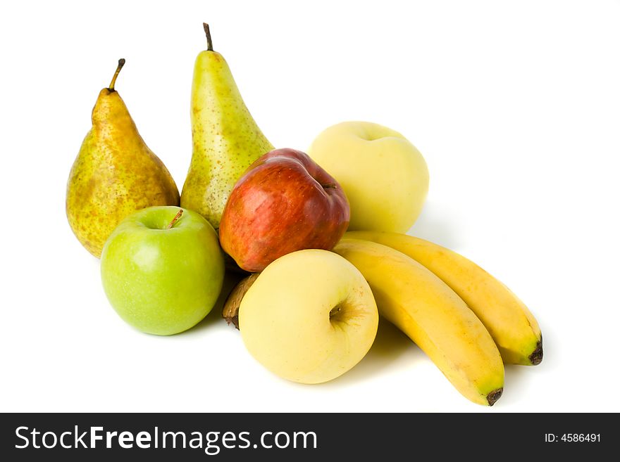 Different fruit still life isolated on the white backgrounds