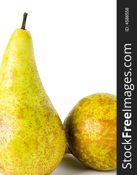 Two green pears with white background