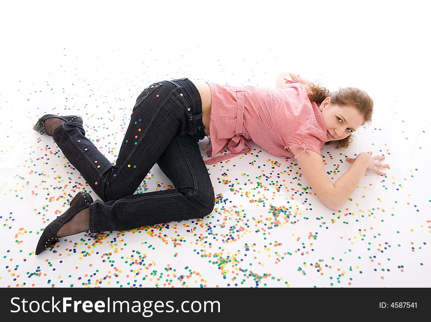 Thebeautiful Girl With The Confetti Isolated