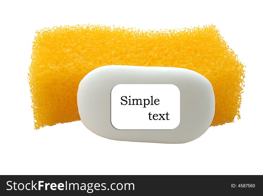Orange sponge and white scented soap. Bath collection. With blank place for logo. Orange sponge and white scented soap. Bath collection. With blank place for logo.